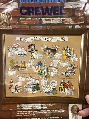 Vintage Erica Wilson Columbia-Minerva CREWEL Bicentennial Calendar Kit America